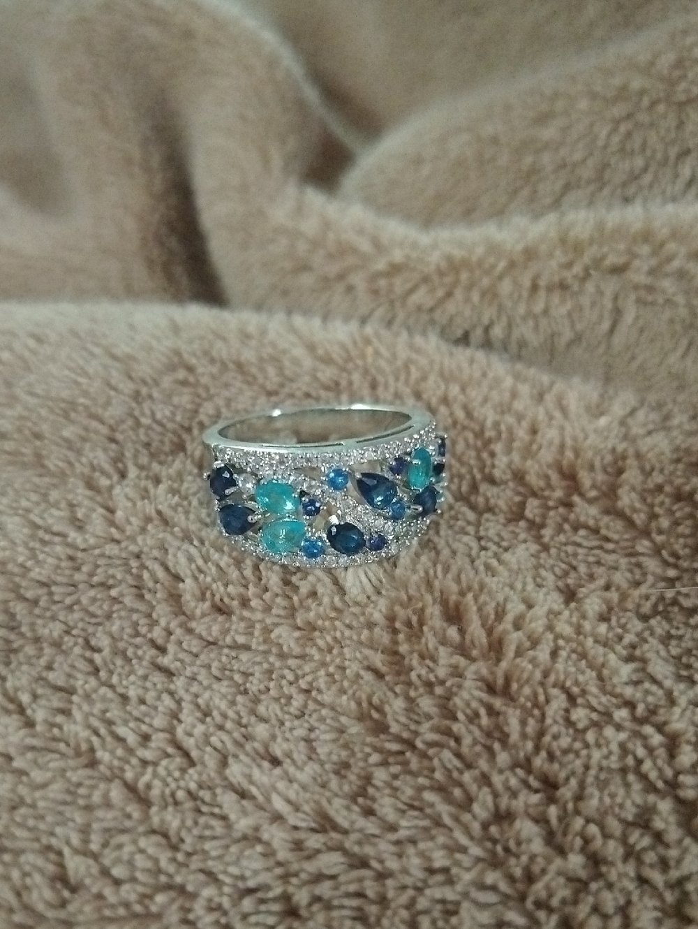 Sterling Silver Blue & Teal Gemstone Band Ring 8.5